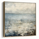 Abstract landscape wall art featuring a blend of silver and gold tones, elegantly framed in a modern style, perfect for enhancing contemporary home decor.
