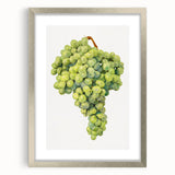 Textured abstract art print featuring assorted fruits in vibrant colors, framed with a silver mat.