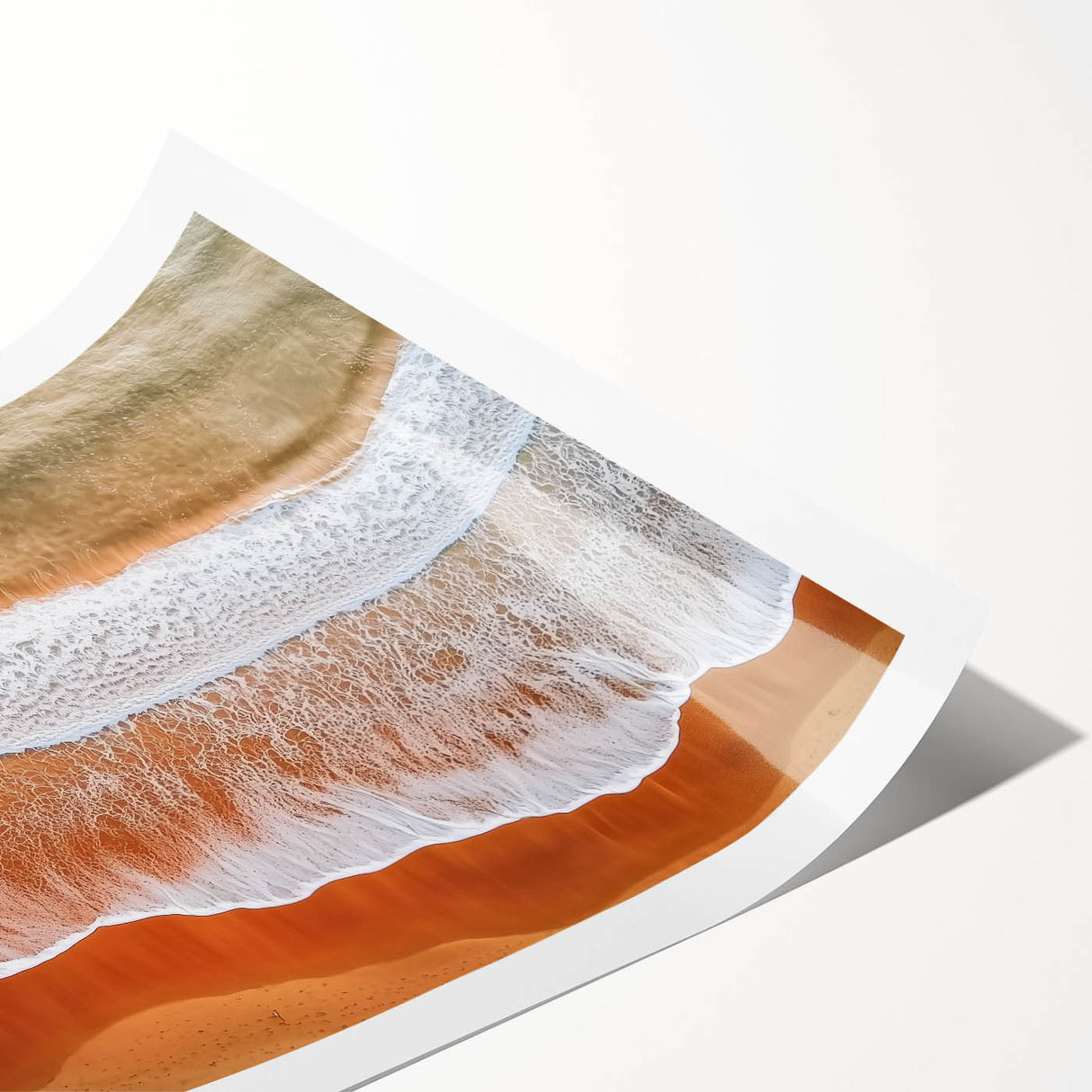 Stunning landscape print showcasing a serene beach scene with gentle waves and soft sands, elegantly rolled for easy framing and display, perfect for coastal decor.