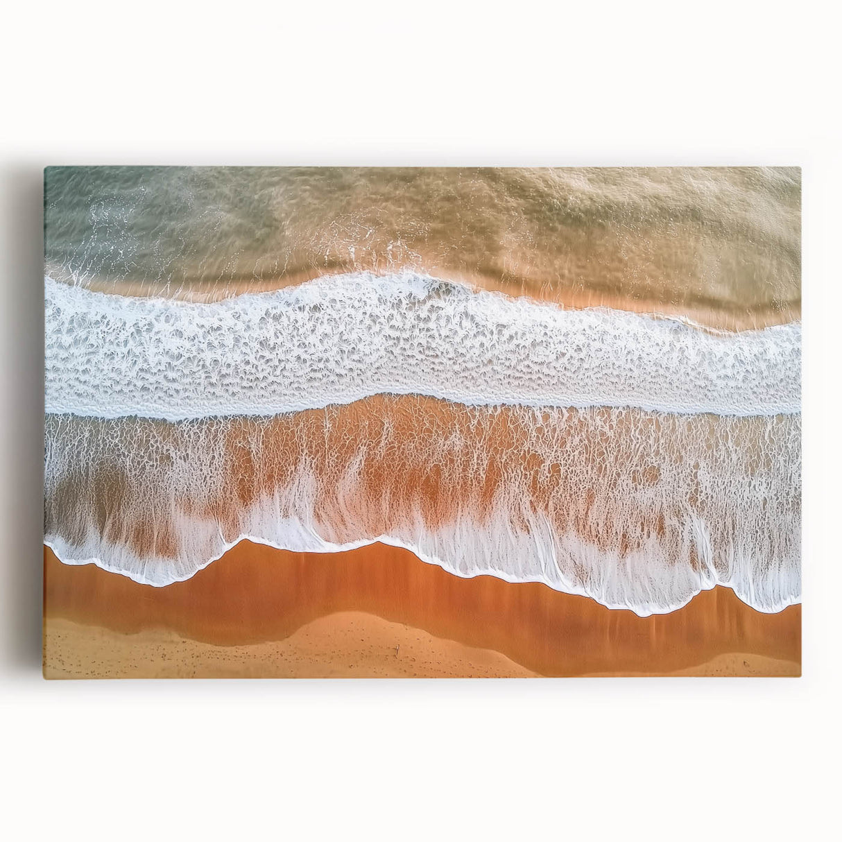 Stretched canvas artwork showcasing a serene beach landscape with vibrant colors, perfect for home decor. Ideal for coastal-themed interiors and relaxation spaces.