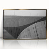Framed acrylic artwork showcasing a stunning landscape bridge scene with golden hues, perfect for enhancing any interior decor. This piece adds elegance and depth to walls.