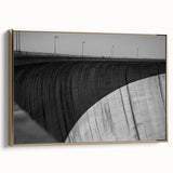 Framed canvas artwork displaying a serene landscape bridge scene with golden accents, elegantly showcased from a side view, perfect for enhancing home decor.
