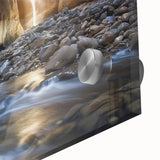 Close-up of a vibrant acrylic landscape artwork depicting colorful canyons, showcasing rich textures and intricate details, perfect for modern home decor.