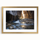 Elegant gold-framed landscape print showcasing majestic canyons, complete with a decorative mat. Ideal for enhancing home decor with natural beauty.