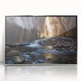 Framed acrylic artwork showcasing a stunning landscape of canyons in vibrant colors, perfect for home decor, enhancing interior spaces with natural beauty. Ideal for art enthusiasts.