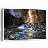 Framed canvas artwork depicting stunning landscape canyons in warm tones, showcasing intricate details and textures, ideal for home decor enhancement.