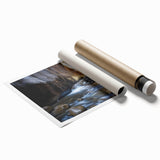 Vibrant landscape art print showcasing a breathtaking canyon scene with rich colors and intricate details, rolled for easy shipping in a protective tube.