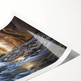 Vibrant landscape print showcasing dramatic canyons and colorful rock formations, rolled and packaged in a protective tube, ideal for art enthusiasts and interior decor.