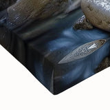 Close-up of a landscape canvas artwork depicting vibrant canyons with rich textures and bold colors, perfect for home decor or art enthusiasts.