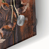 Large abstract wall art in autumnal shades on acrylic glass, ideal for dining room decor.