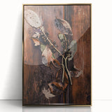 Mid-century modernist art depicting autumn trees in gold and orange shades, framed acrylic print.