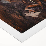 Art deco poster featuring autumnal scene with rich orange and brown tones on rolled canvas, suitable for dining room decor.