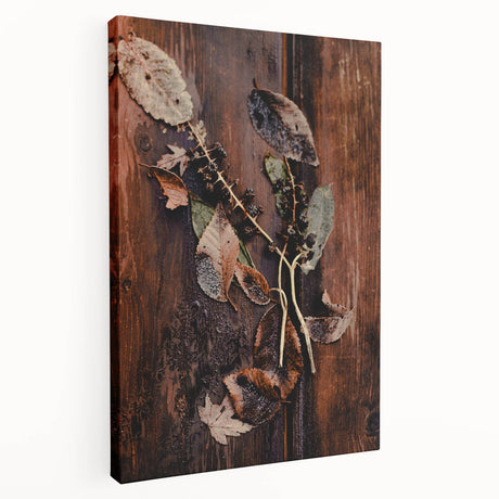 Abstract depiction of autumn in orange and brown hues on a stretched canvas, suitable for kitchen wall art.