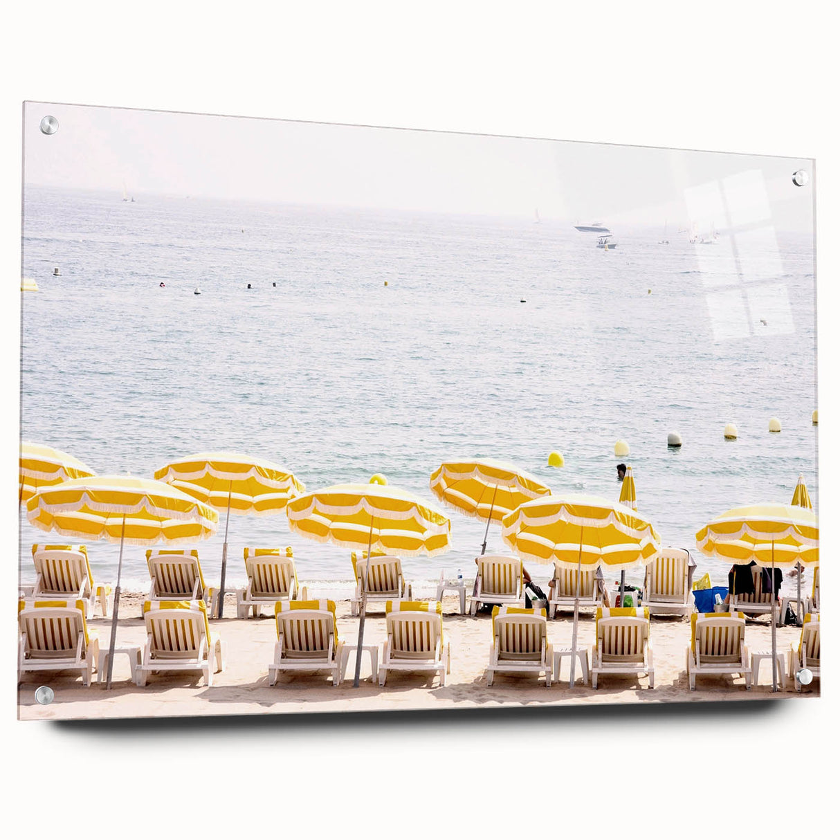 Large abstract wall art on acrylic glass depicting vibrant summer colors, ideal for bedroom or dining room decor.