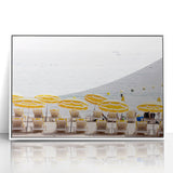 Art deco poster featuring a summer season theme in pastel shades on white framed acrylic, suitable for modern nursery decor.