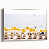 Landscape art painting of summer season on framed canvas, featuring vibrant colors and a vintage poster style.