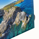Close-up of a vibrant acrylic landscape artwork showcasing dramatic cliffs and vivid colors, perfect for modern home decor. Ideal for art enthusiasts and collectors.