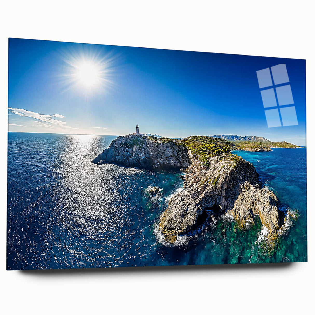Acrylic landscape artwork showcasing dramatic cliffs in vibrant colors, displayed in a sleek glass frame, ideal for modern home decor and art enthusiasts.