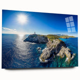 Acrylic landscape artwork showcasing dramatic cliffs in vibrant colors, displayed in a sleek glass frame, ideal for modern home decor and art enthusiasts.