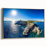 Framed canvas artwork depicting a dramatic cliff landscape in muted earth tones, accented with a gold frame, ideal for enhancing modern home decor.