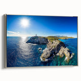 Framed canvas artwork showcasing a stunning cliff landscape with silver accents, positioned in a contemporary setting, perfect for modern home decor.