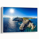 Framed canvas artwork showcasing dramatic rocky cliffs against a vibrant sunset sky, designed to enhance modern home decor with its striking colors and textures.