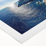 Vibrant rolled canvas depicting dramatic cliffs against a serene landscape, showcasing rich colors and intricate details, perfect for modern home decor.