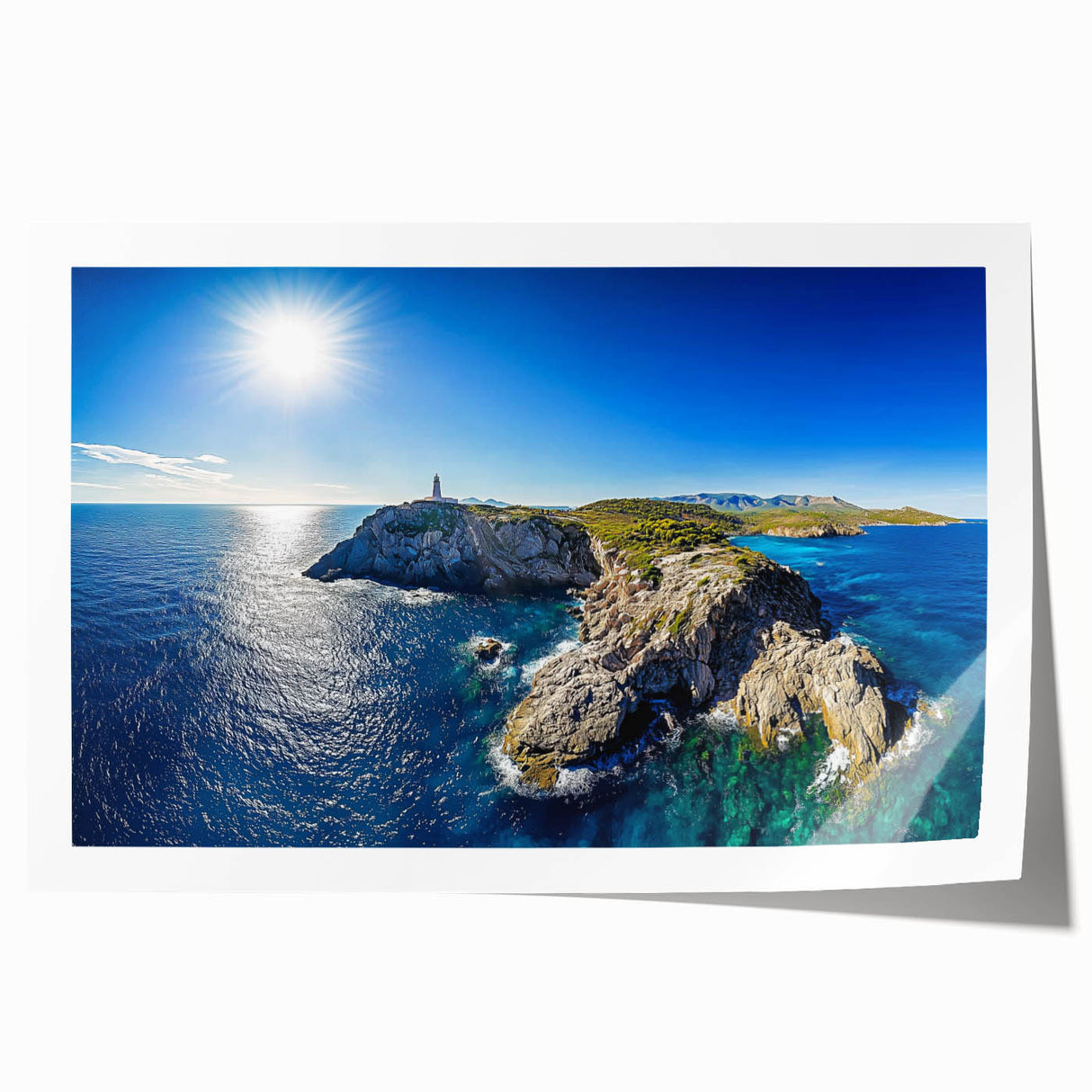 Stunning rolled print of a vibrant landscape depicting majestic cliffs against a vivid sunset, showcasing rich colors and textures, perfect for home decor.