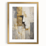 Gold-framed abstract figurative artwork with a mat, showcasing intricate details and warm tones, perfect for modern home decor and art enthusiasts.