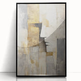 Framed abstract figurative acrylic artwork in black, showcasing dynamic shapes and fluid lines, perfect for modern home decor and artistic expression.