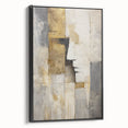 Abstract figurative wall art canvas in a sleek black frame, showcasing dynamic shapes and bold colors, perfect for modern home decor.