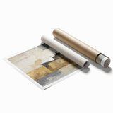 Abstract figurative art print showcasing vibrant colors and dynamic shapes, rolled and ready for display, emphasizing modern artistic expression and creativity.