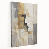 Abstract figurative stretched canvas artwork showcasing vibrant colors and dynamic shapes, perfect for modern home decor, viewed from the side to highlight depth and texture.