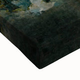 Close-up of a vibrant abstract floral wall art design on stretched canvas, showcasing intricate brush strokes and rich colors of pink, blue, and green, perfect for modern home decor.