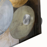 Close-up of an abstract geometric design on acrylic glass, showcasing vibrant colors and sharp lines, ideal for modern home decor or artistic displays.