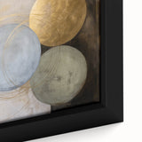 Close-up of an abstract geometric framed canvas artwork showcasing vibrant colors and intricate patterns, suitable for modern home decor. Perfect for adding a contemporary touch to living spaces.