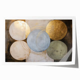 Abstract geometric rolled print showcasing vibrant colors and intricate shapes, elegantly packaged in a protective cardboard tube. Ideal for modern home decor.