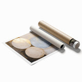 Abstract geometric rolled canvas print showcasing vibrant colors and intricate patterns, presented in a protective cardboard tube, ideal for modern home decor.