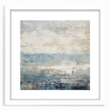 Abstract landscape wall art framed in white with a mat, showcasing vibrant colors and dynamic shapes, perfect for modern home decor or office settings.