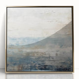 Framed abstract landscape wall art featuring gold accents on an acrylic surface, showcasing a serene, modern aesthetic ideal for contemporary home decor.