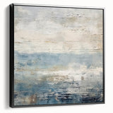 Framed abstract landscape wall art showcasing a blend of earthy tones and bold colors, set against a black frame, ideal for modern home decor.