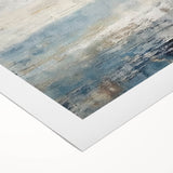 Abstract landscape wall art on rolled canvas, showcasing vibrant colors of blue and orange with a textured finish. Ideal for modern home decor, enhancing any room.