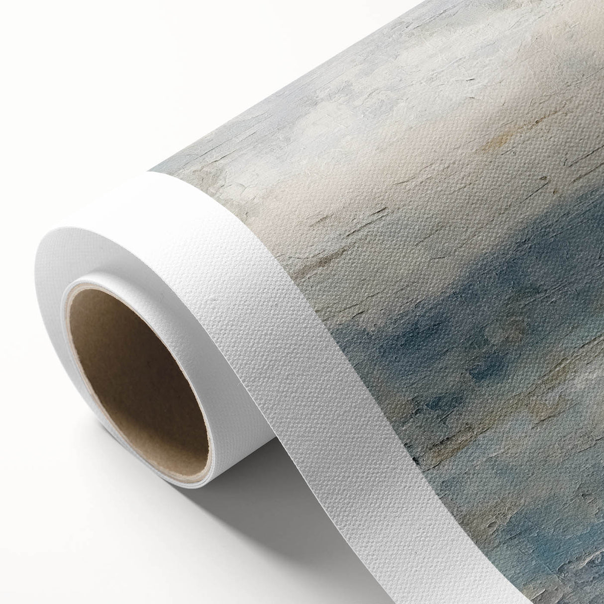 Abstract landscape wall art on rolled canvas showcasing vibrant colors of blue, green, and gold, perfect for modern home decor. Ideal for enhancing living spaces.