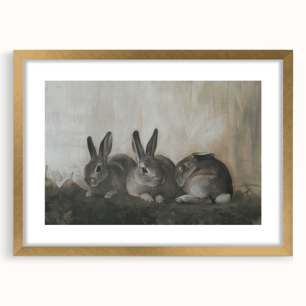 Elegant gold-framed animal artwork with a mat, showcasing a detailed illustration of wildlife in a vibrant color palette, perfect for home decor or gallery displays.