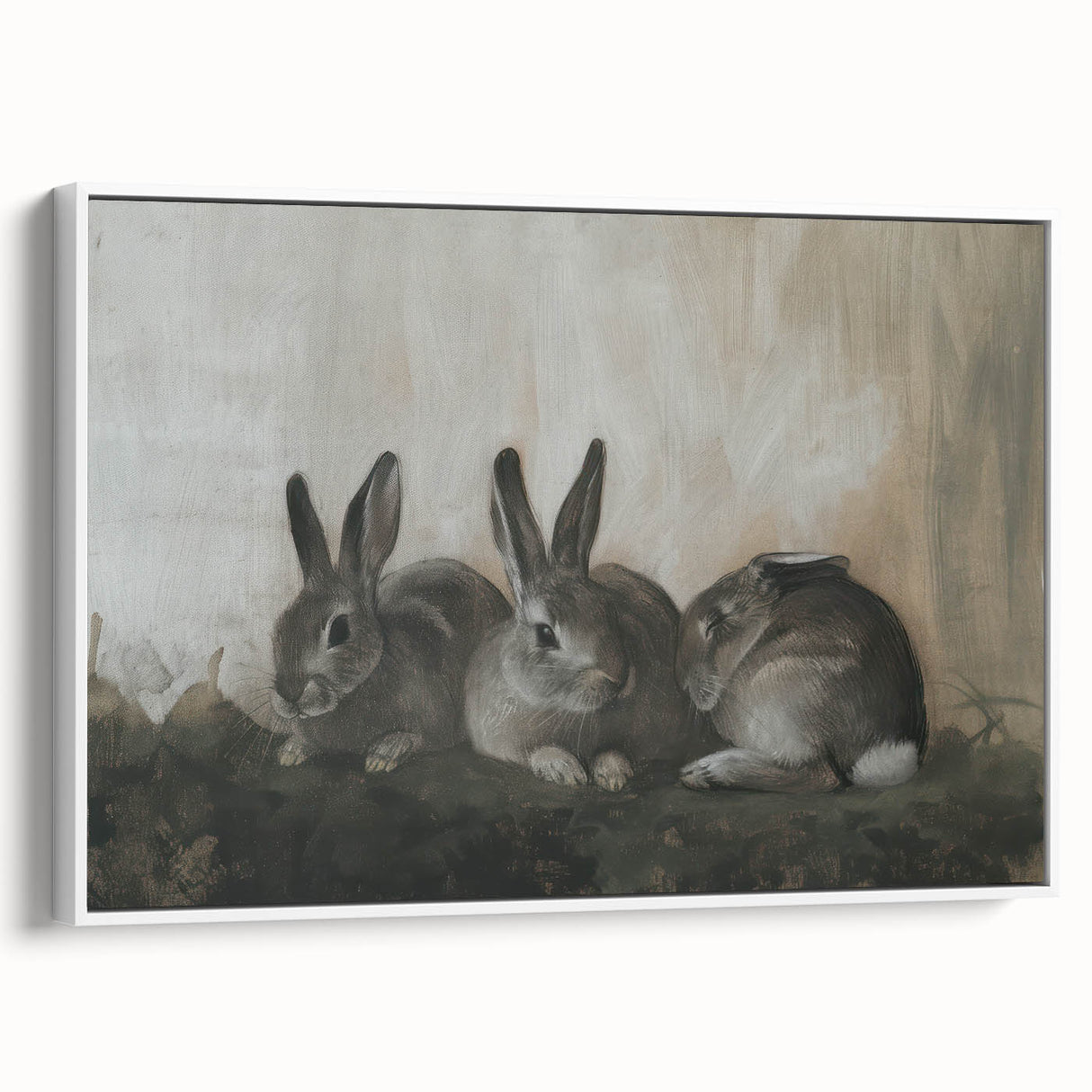Framed canvas artwork displaying a vibrant animal-themed design in a white frame, showcasing intricate details and colors, perfect for home decor or animal lovers.