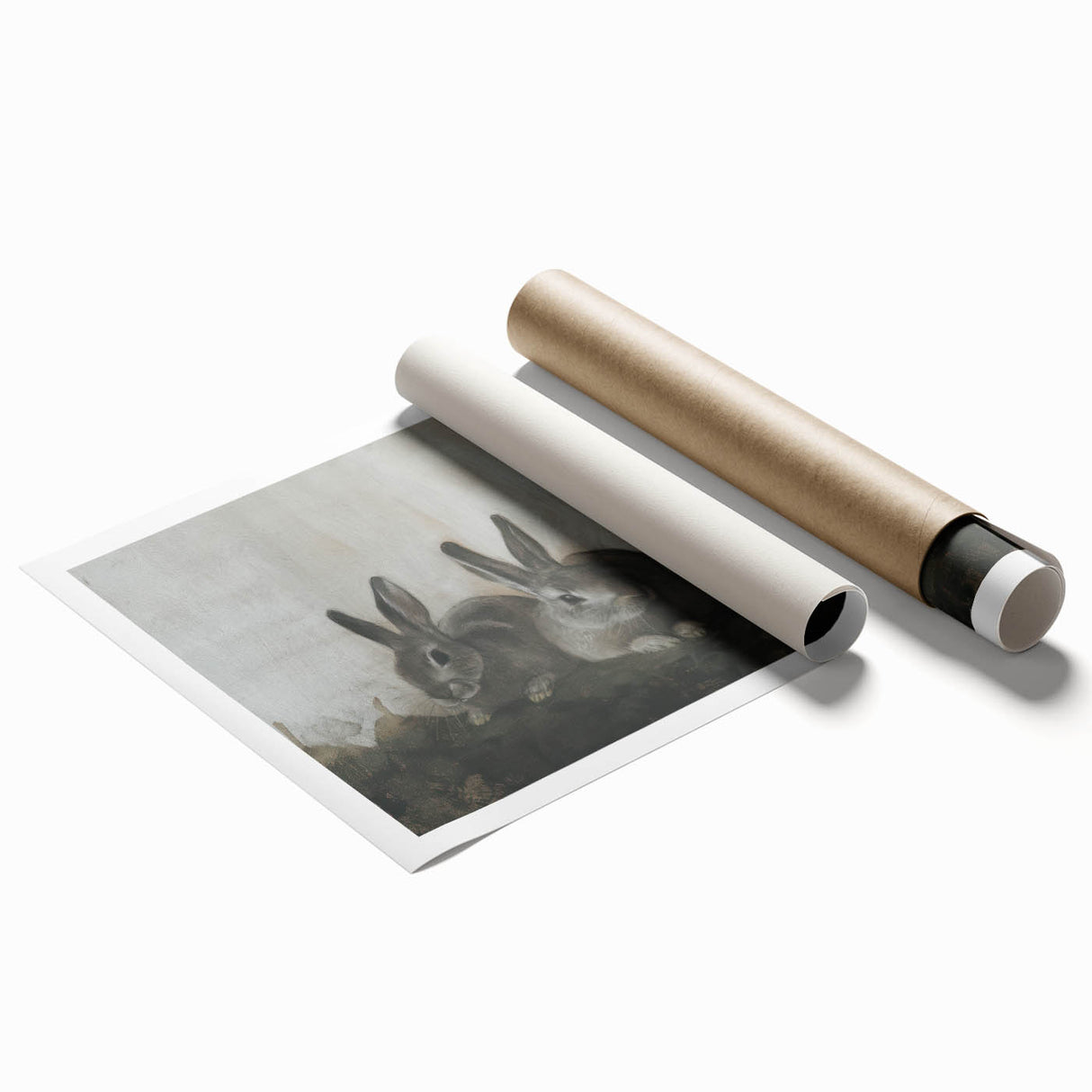 Rolled canvas print showcasing a vibrant animal-themed design, featuring intricate details and rich colors, securely packaged in a protective tube for easy transport.