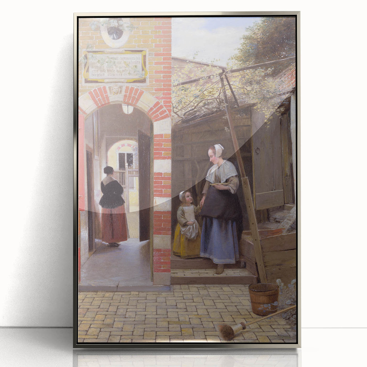 Historical Art - Baroque Courtyard Scene with Mother and Child