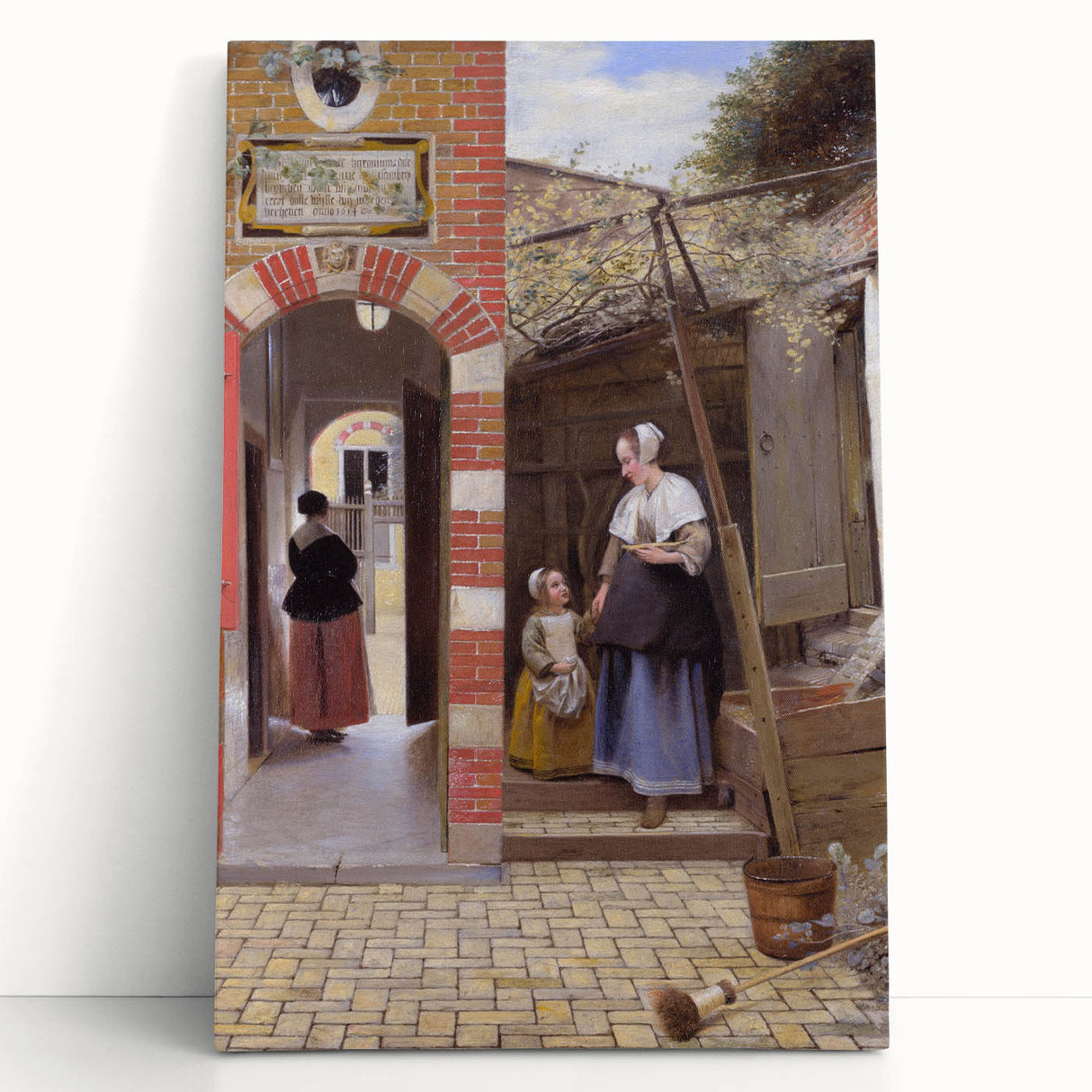 Historical Art - Baroque Courtyard Scene with Mother and Child