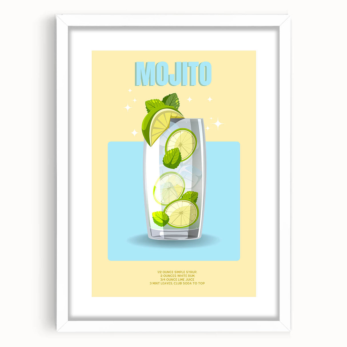 Abstract art print featuring swirling blue and green patterns on a white framed poster, suitable for dining room decor.