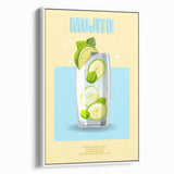 Landscape art painting on a framed canvas featuring a colorful vintage poster of food and drinks.